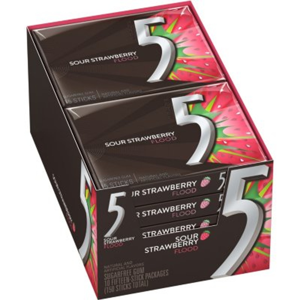 Five Flood Sour Strawberry Gum 10 ct 15 Sticks