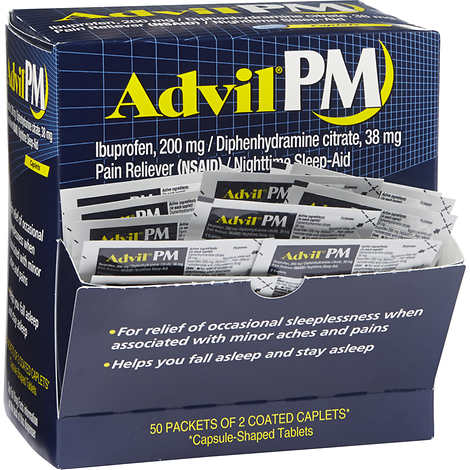 Advil PM Ibuprofen Dispenser Box 2-Caplets 50 ct