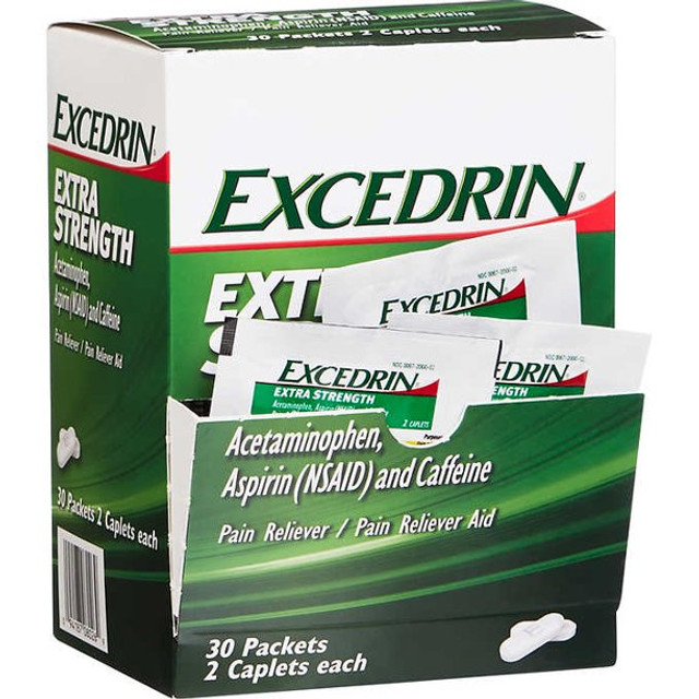 Excedrin Extra Strength Pain Reliever Caplets Dispenser Box 2/pk 30pks