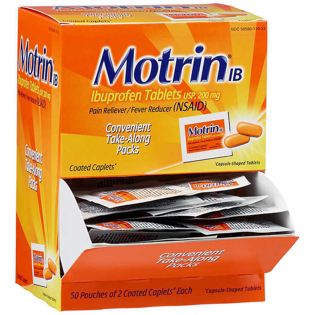 Motrin Ibuprofen Pain Reliever & Fever Reducer 200mg Dispenser Box 2/pk 50pks