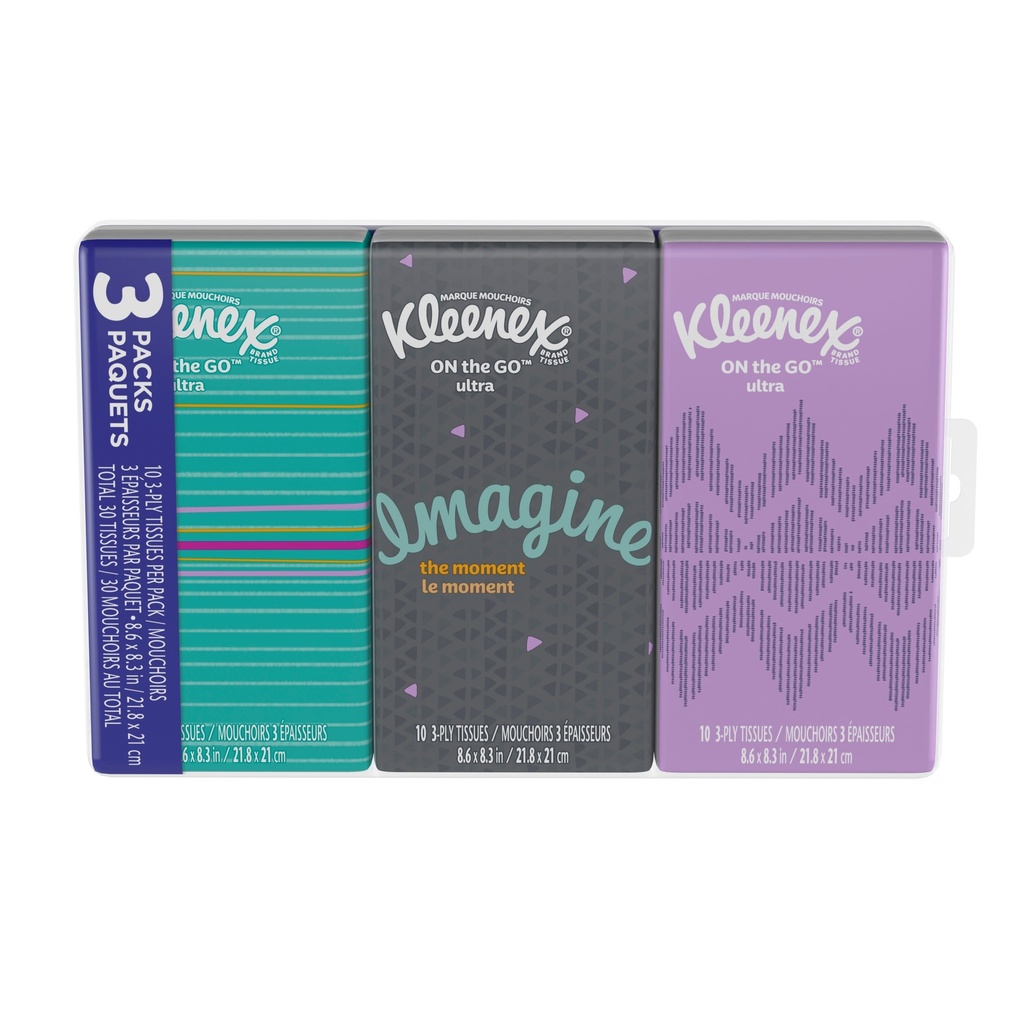 Kleenex Facial Tissue 3ply Pockt Pack 10 Tissues 3ct