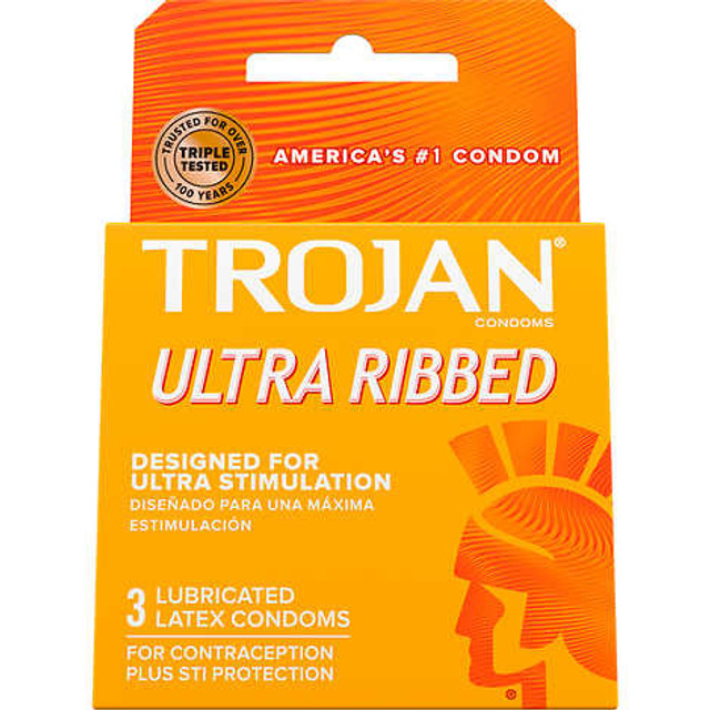 Trojan Ultra Ribbed Lubricated Latex Condoms 6 Cards 3ct