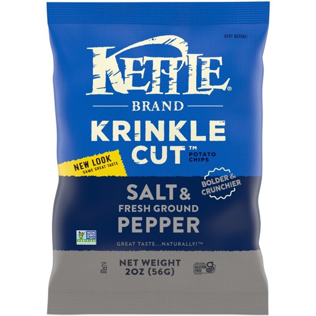 [22157] Kettle Potato Chips Krinkle Cut Salt & Pepper 24ct 2oz