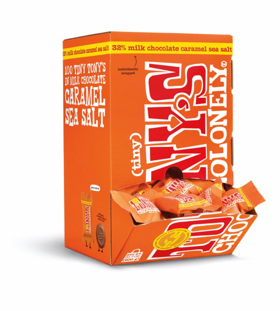 [13511] Tony's Tiny Milk Caramel Sea Salt 32% Dispenser Box 100ct 