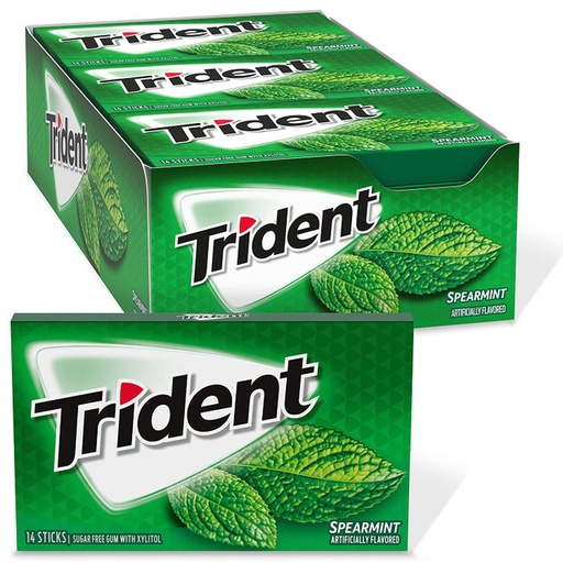[14910] Trident SF Spearmint Gum 15 ct 14pcs