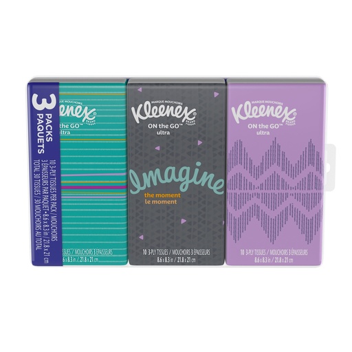[18855] Kleenex Facial Tissue 3ply Pockt Pack 10 Tissues 3ct