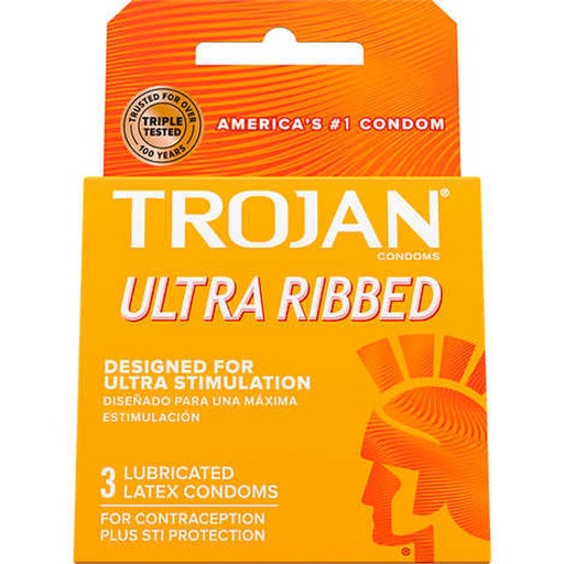[19042] Trojan Ultra Ribbed Lubricated Latex Condoms 6 Cards 3ct