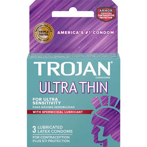 [19043] Trojan Ultra Thin Latex Condoms with Spermicidal Lubricant 6 Cards 3ct