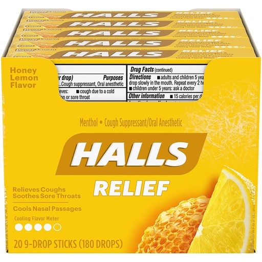 [20020] Halls Honey Lemon Cough Drops 20 ct