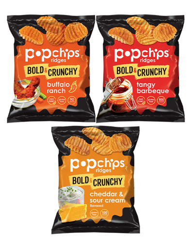 [21340] PopChips Potato Ridges Bold & Crunchy 30 ct 1 oz