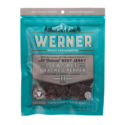 [22180] Werner All Natural Sea Salt & Cracked Pepper Jerky 24ct 2.4oz