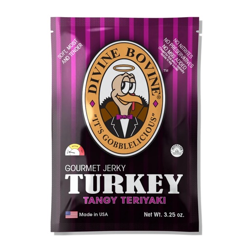 [22204] Divine Bovine Tangy Teriyaki Turkey Jerky 12ct 2.12oz