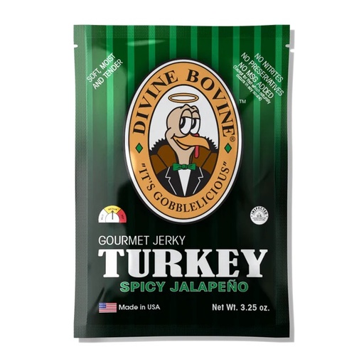[22205] Divine Bovine Spicy Jalapeno Turkey Jerky 12ct 2.12oz